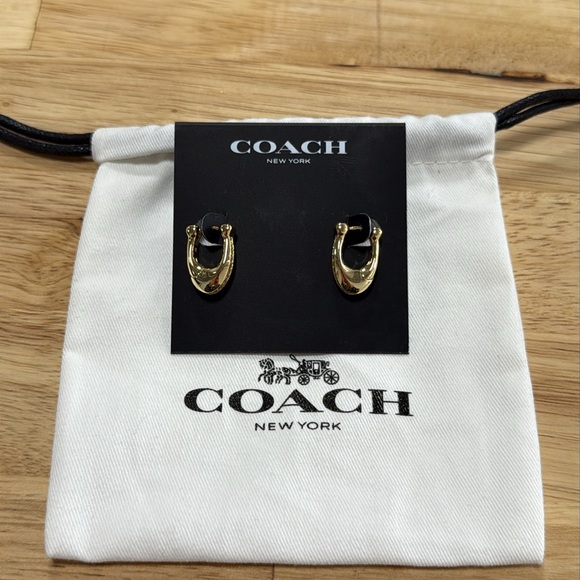 Coach Gold Hoop Earrings with Signature Logo - Picture 3 of 6